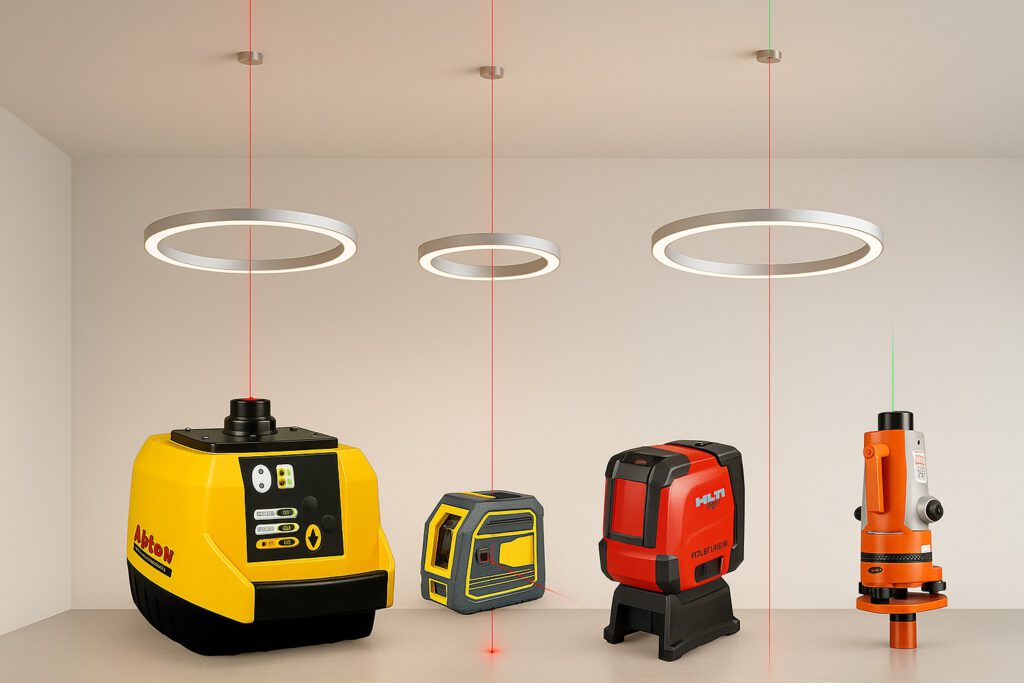 Laser und Ausrichtungssysteme zur präzisen Positionierung von LED-Ringleuchten bei der Montage.