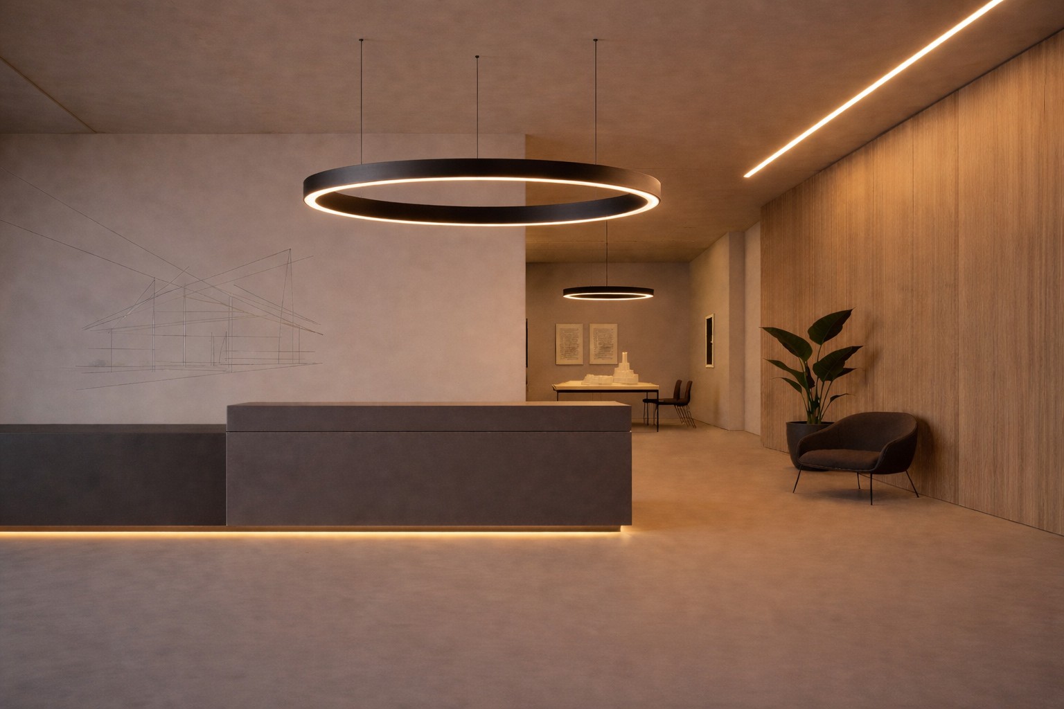 Custom LED ring luminaire for architectural interior lighting